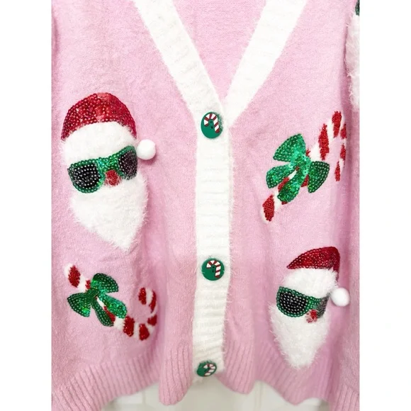 32 DEGREES PINK SANTA CARDIGAN - Picture 2 of 4